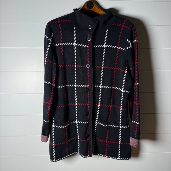 Talbots Sweaters - Talbots Button Down Cardigan with 2 Front Pockets Black White Red Size XL